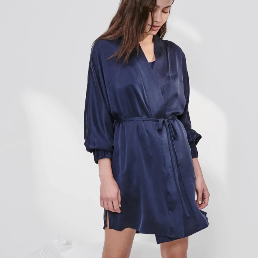Lunya Washable Silk Robe In Deep Blue 2X/3X